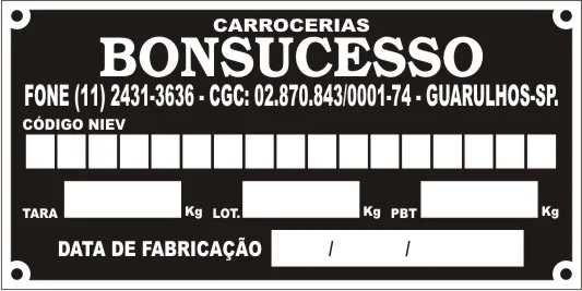 Plaqueta do fabricante · código NIEV