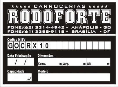 Plaqueta do fabricante · NIEV e dimensões