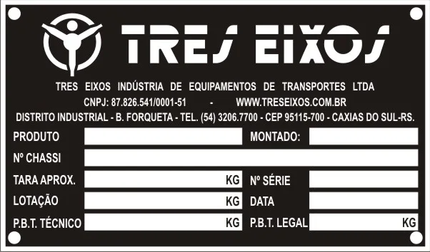 Plaqueta de identificação · chassi, tara, lotação e PBT